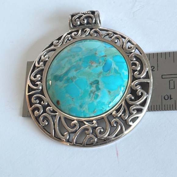 Barse Sterling Silver Turquoise Pendant Large Round Statement 2" Medallion - Picture 8 of 10